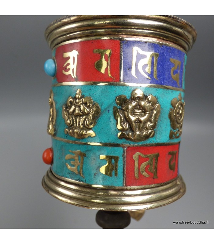 Moulin à prière artisanal népalais 29 cm cuivre et laiton – Népal