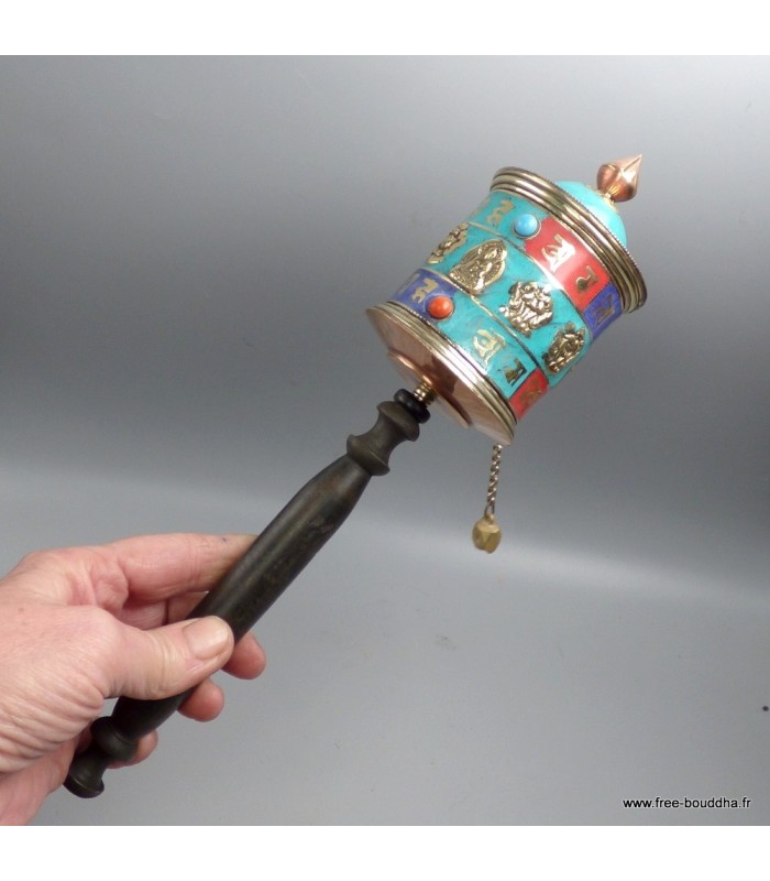 Moulin à prière artisanal népalais 29 cm cuivre et laiton – Népal