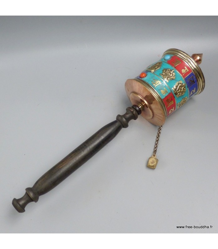 Moulin à prière artisanal népalais 29 cm cuivre et laiton – Népal