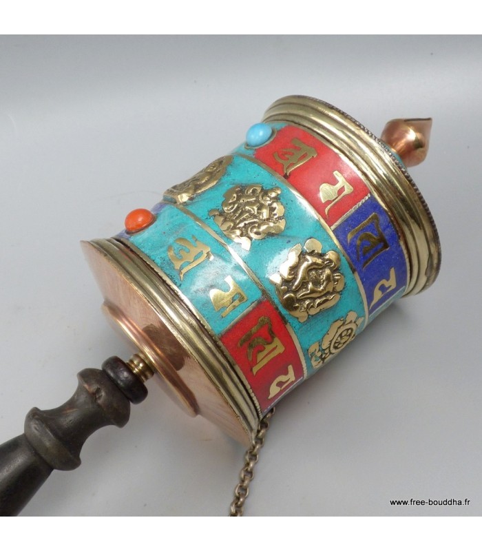 Moulin à prière artisanal népalais 29 cm cuivre et laiton – Népal