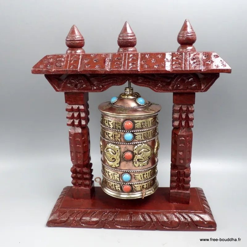 Moulin à prières de table 22,5 cm, cuivre et Dorjés - Moulins à Prières tibétains