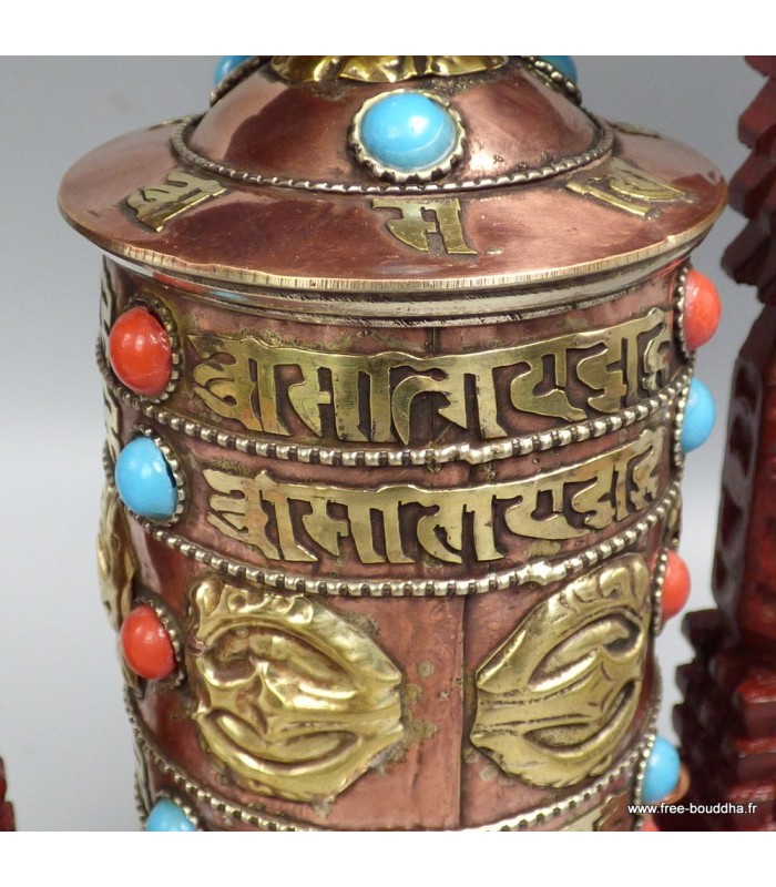 Grand moulin à prières tibétain cuivre 22,5 cm – Artisanat du Népal