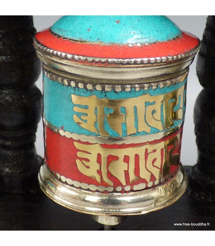 Ensemble 3 moulins à prières muraux 21 cm – Cuivre et bois népalais