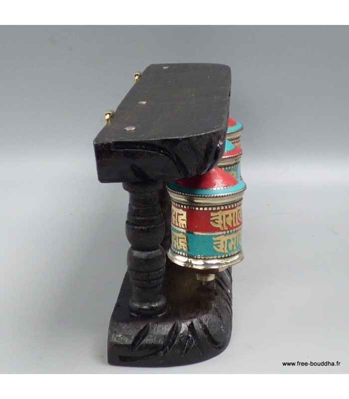 Ensemble 3 moulins à prières muraux 21 cm – Cuivre et bois népalais