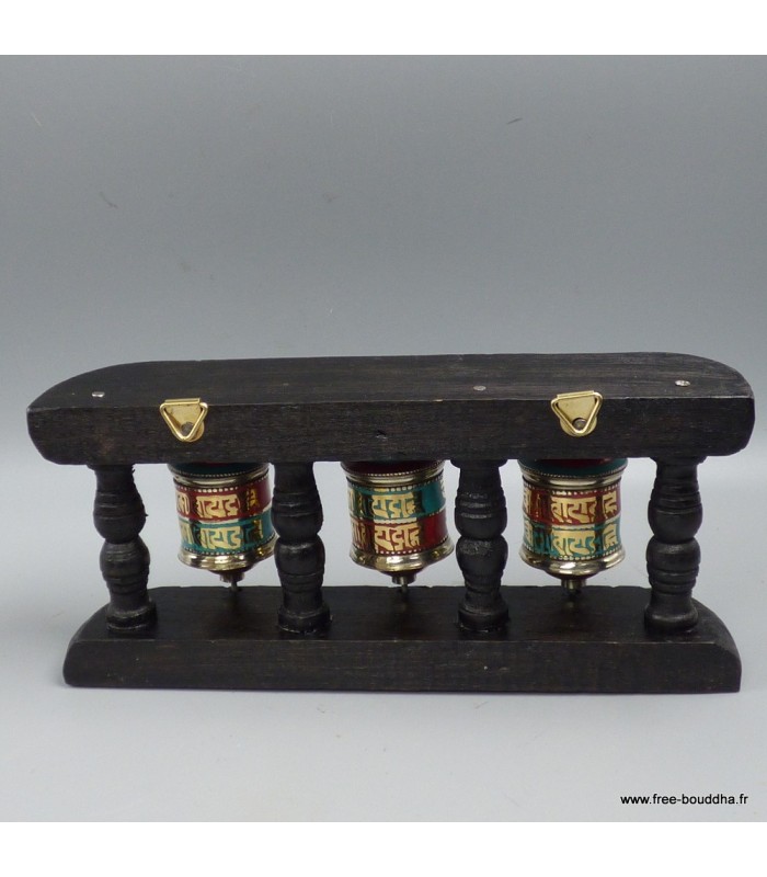 Ensemble 3 moulins à prières muraux 21 cm – Cuivre et bois népalais