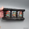 Moulins à prières mural x 3 en bois et cuivre 21 cm - Moulins à Prières tibétains