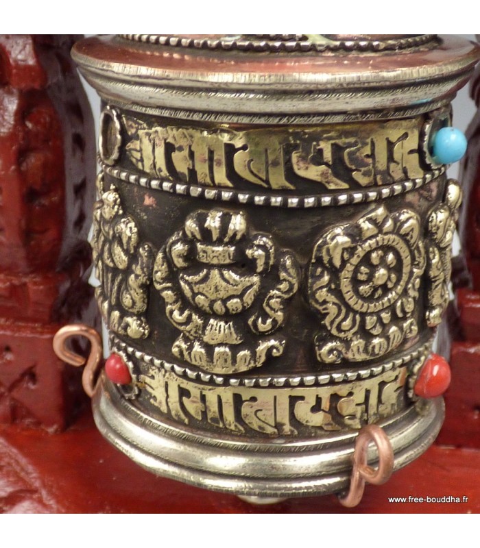 Moulin à prières tibétain bois clair 12 cm – Artisanat Népal