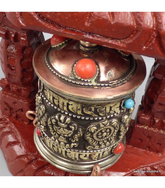 Moulin à prières tibétain bois clair 12 cm – Artisanat Népal