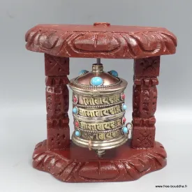 Moulin à prières 4 lignes de mantras bois clair 13 cm - Moulins à Prières tibétains