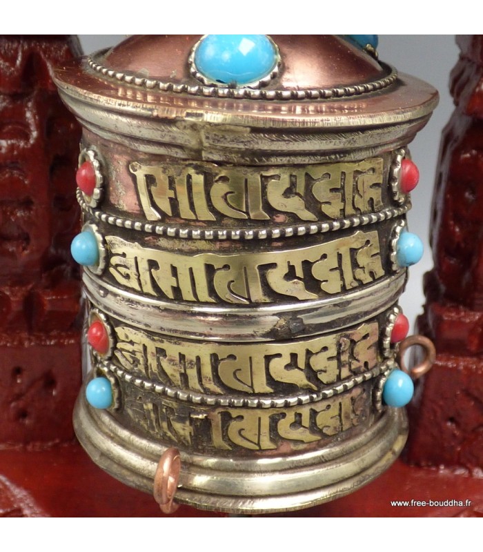 Moulin mural 4 lignes de mantras bois clair 13 cm – Népal