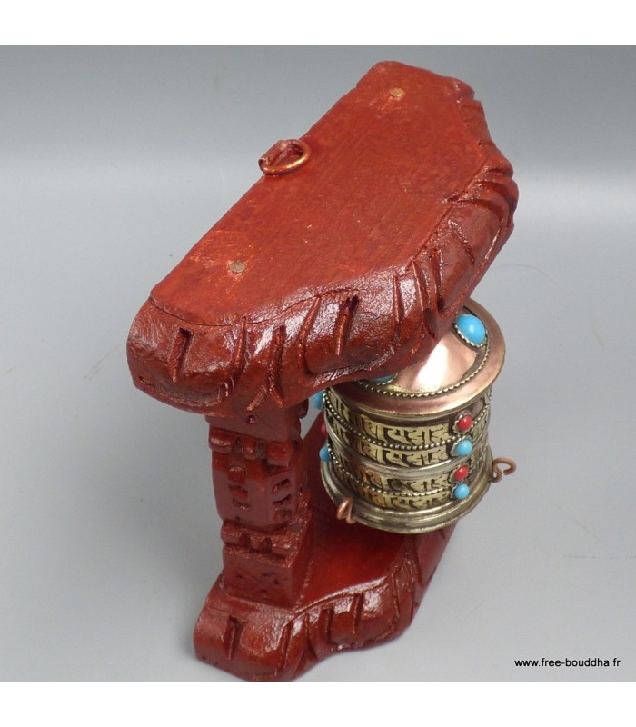 Moulin mural 4 lignes de mantras bois clair 13 cm – Népal