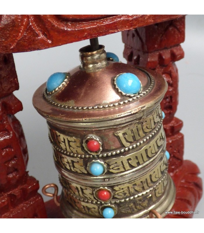 Moulin mural 4 lignes de mantras bois clair 13 cm – Népal