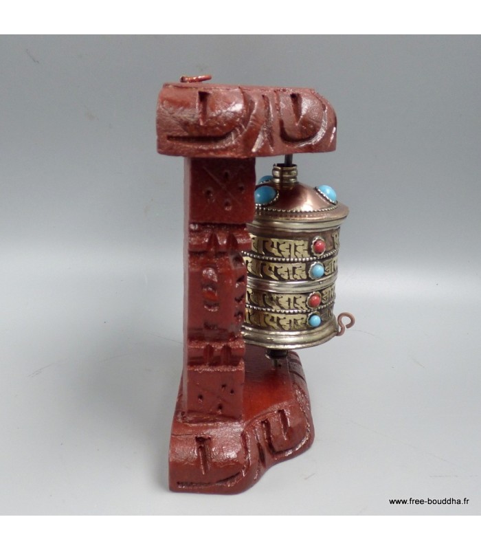 Moulin mural 4 lignes de mantras bois clair 13 cm – Népal