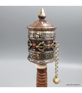 Roue de prières bouddhiste 24 cm cuivre laiton – Dorjés Népal