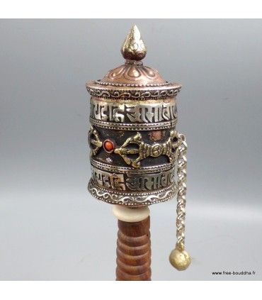 Roue de prières bouddhiste 24 cm cuivre laiton – Dorjés Népal