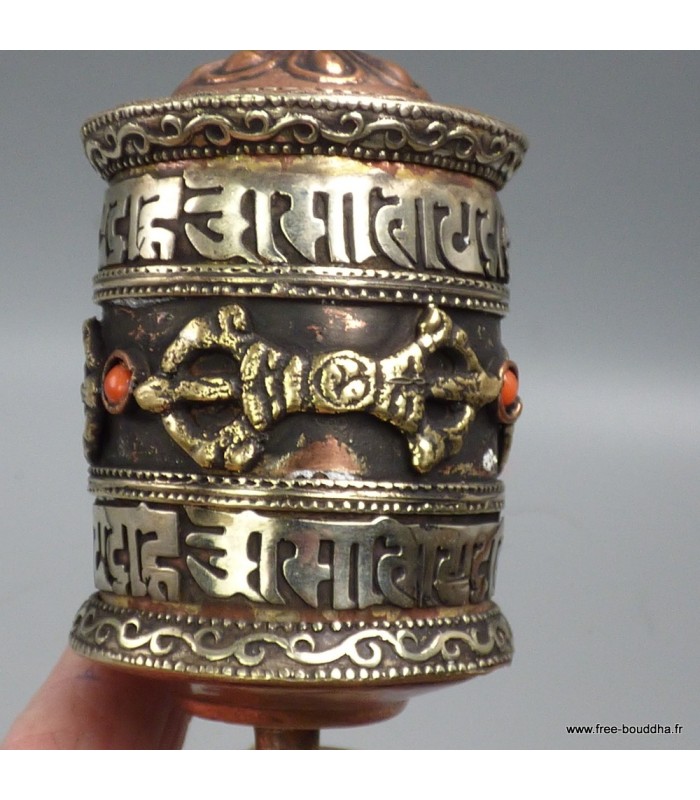 Roue de prières bouddhiste 24 cm cuivre laiton – Dorjés Népal