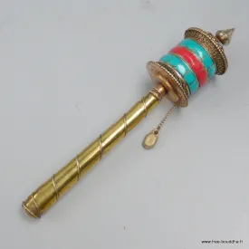 Roue de prières bouddhiste à main 17 cm métal et pierres - Moulins à Prières tibétains
