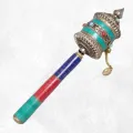 Moulin à prières bouddhiste à main 20 cm métal turquoise - Moulins à Prières tibétains