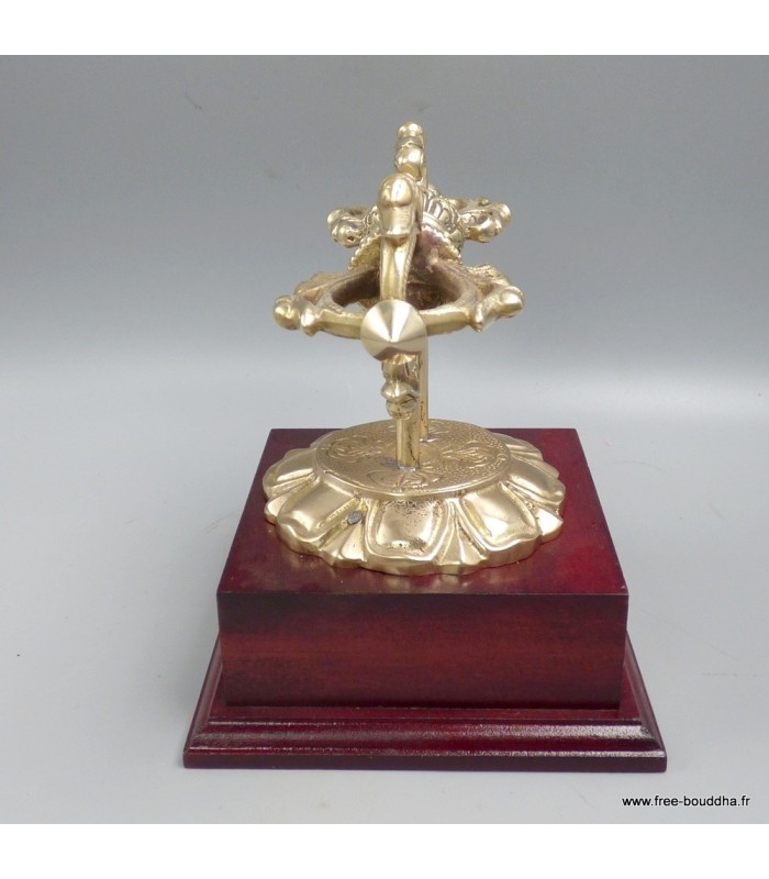 Dorjé tibétain laiton massif pour offrande, objet rituel socle bois