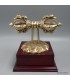 Dorjé tibétain laiton massif pour offrande, objet rituel socle bois