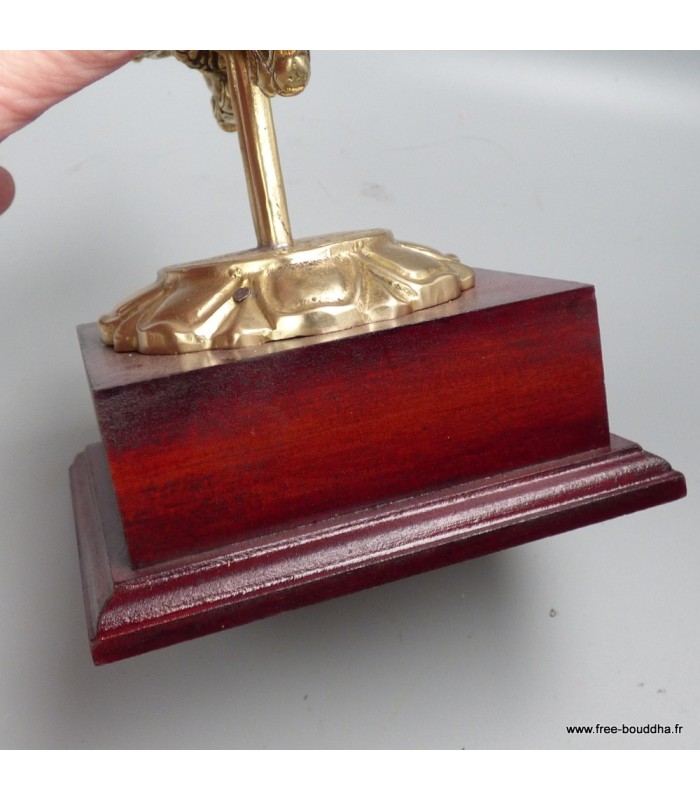 Dorjé tibétain laiton massif pour offrande, objet rituel socle bois