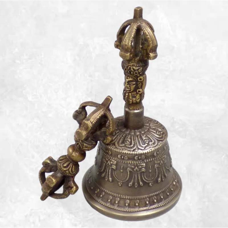 Cloche tibétaine authentique en bronze 11,5 cm - Cloche tibétaine et dorjé tibétain