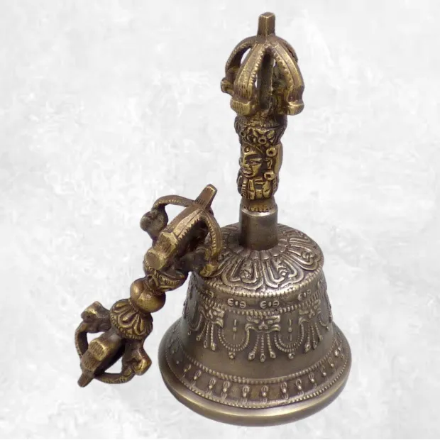 Cloche tibétaine authentique en bronze 11,5 cm - Cloche tibétaine et dorjé tibétain