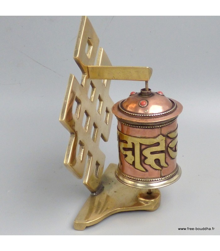 Moulin tibétain mural laiton cuivre – Mantra Chenrezi, Népal