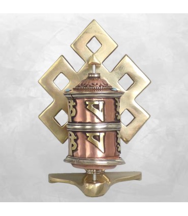 Moulin tibétain laiton cuivre 11,5 cm – 2 mantras Chenrezi