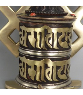 Moulin à prières tibétain laiton cuivre vieilli – 2 mantras - Népal