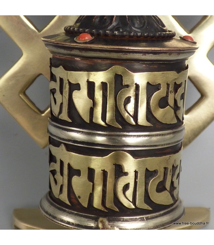 Moulin à prières tibétain laiton cuivre vieilli – 2 mantras - Népal