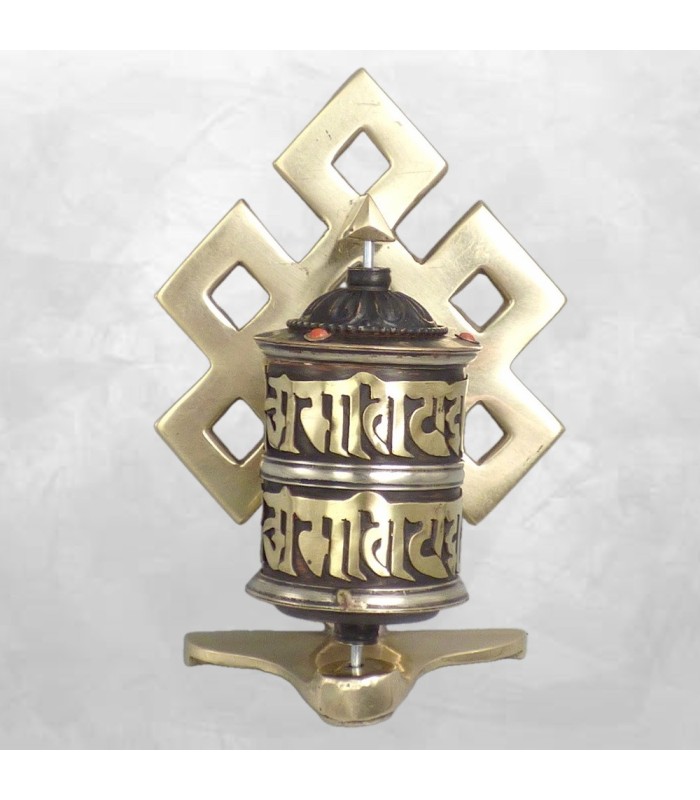 Moulin à prières tibétain laiton cuivre vieilli – 2 mantras - Népal