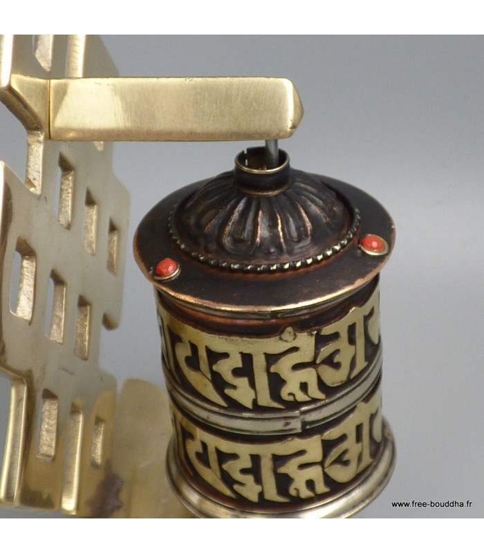 Moulin à prières tibétain laiton cuivre vieilli – 2 mantras - Népal