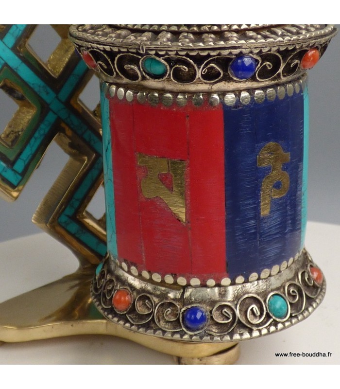 Moulin tibétain tricolore – Mantras de Chenrezi 12 cm - Népal