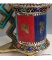 Moulin tibétain tricolore – Mantras de Chenrezi 12 cm - Népal