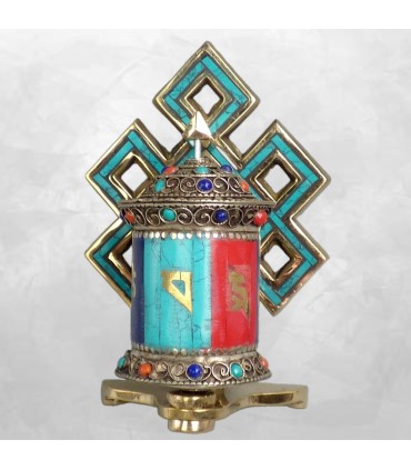 Moulin tibétain tricolore – Mantras de Chenrezi 12 cm - Népal