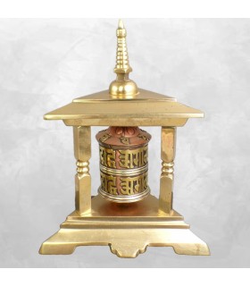 Moulin à prières tibétain laiton cuivre 3 piliers Népal