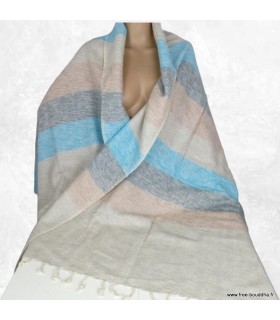 Châle chaud en laine de yack – Bleu écru taupe, artisanat népalais