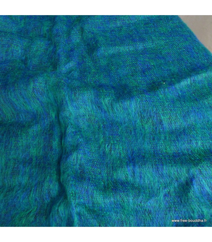 Châle laine de yack bleu et vert – Fabrication artisanale du Népal