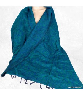 Châle laine de yack bleu et vert – Fabrication artisanale du Népal