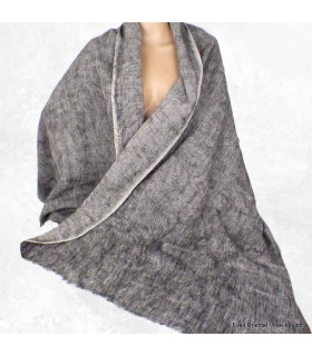 Châle laine de yak népalais gris noir moiré réversible artisanal
