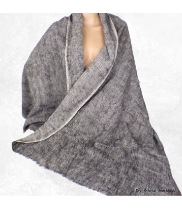 Châle laine de yak népalais gris noir moiré réversible artisanal