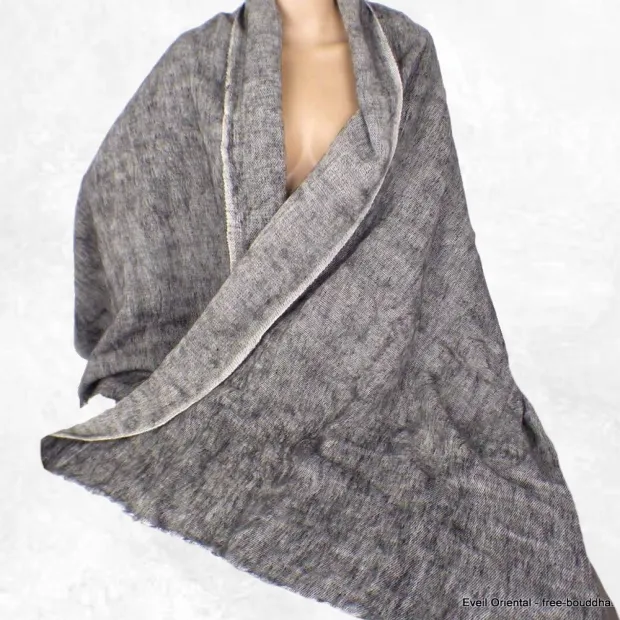 Châle népalais gris noir moiré - Châles laine de yak