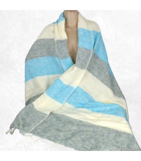Châle de méditation Népal 100×200 cm – Rayures bleu écru et gris