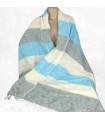 Châle de méditation Népal 100×200 cm – Rayures bleu écru et gris