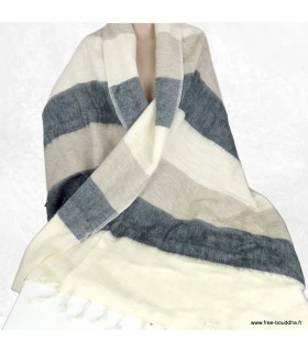 Grand châle de méditation népalais gris écru 100×200 cm – Népal