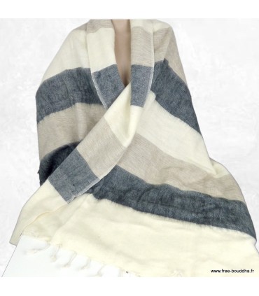 Grand châle de méditation népalais gris écru 100×200 cm – Népal
