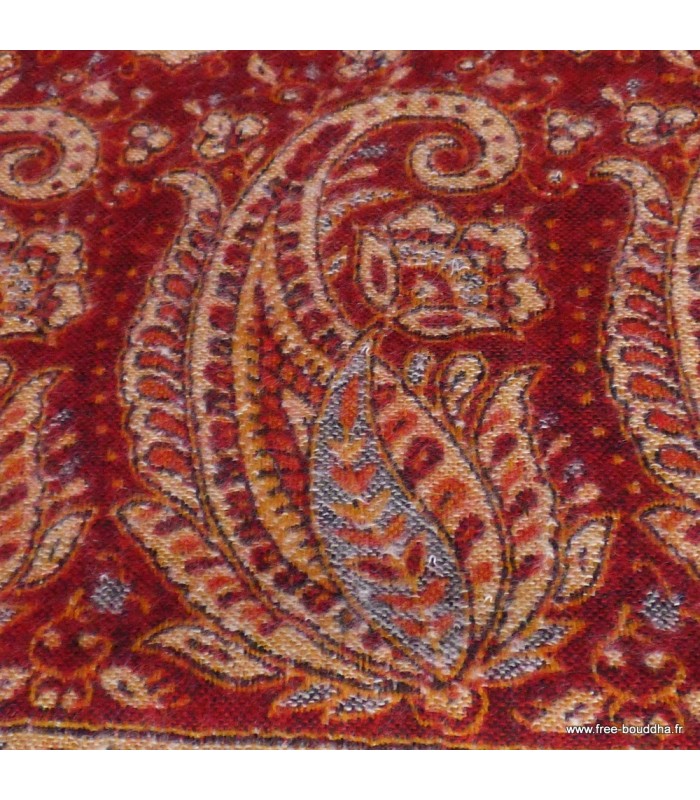 Châle de méditation népalais bordeau 100×200 cm, fabrication artisanale