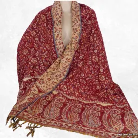 Châle népalais de méditation bordeau rouille motifs fleur 100 x 200 cm - Châle de méditation 100 x 200 cm