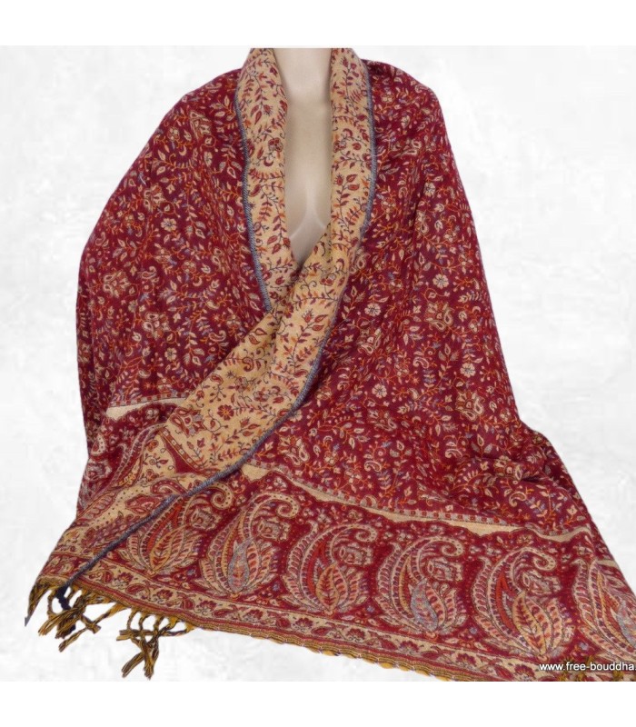 Châle de méditation népalais bordeau 100×200 cm, fabrication artisanale